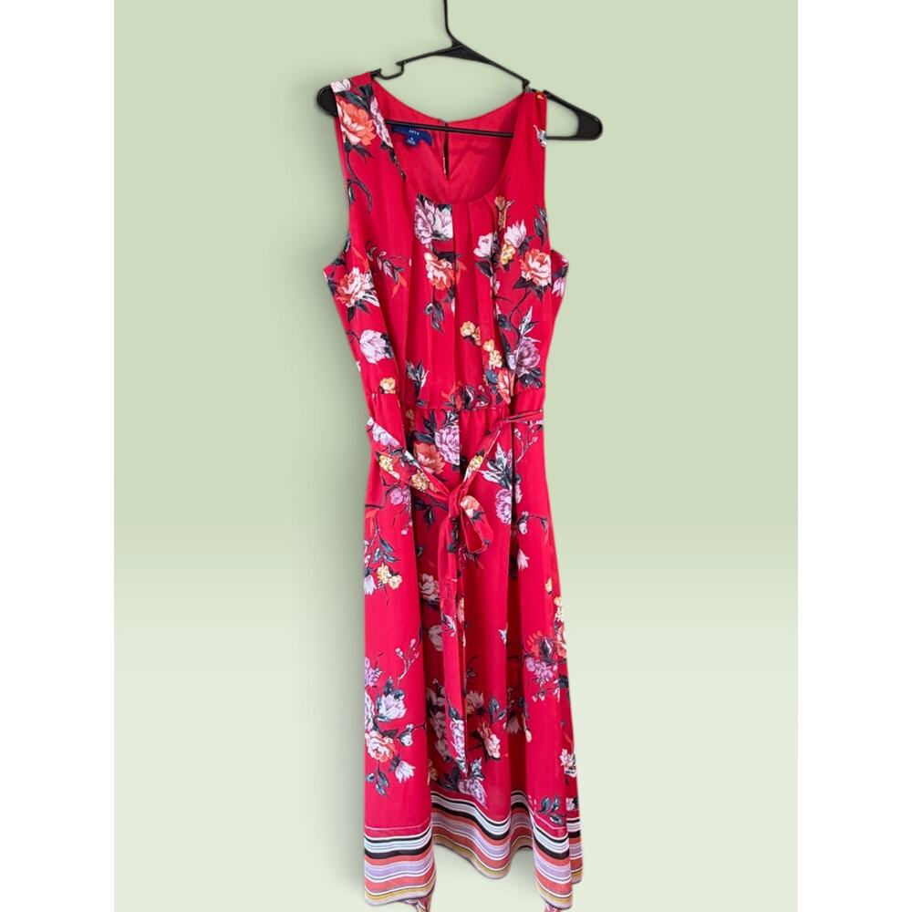 APT 9 Womens Dress XL Red Floral Print Sleeveless Scoop Neck Lined Midi
